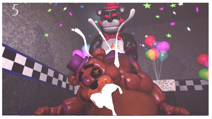 2boys 3d anal anal_sex animatronic ass balls bear belly black_body brown_body cock cum cum_in_mouth dick duo excessive_cum five_nights_at_freddy's freddy_fazbear's_pizzeria_simulator gay gay_anal gay_sex lefty lefty_(fnaf) looking_pleasured male male/male male_only party_bear12 penis rockstar_freddy sex