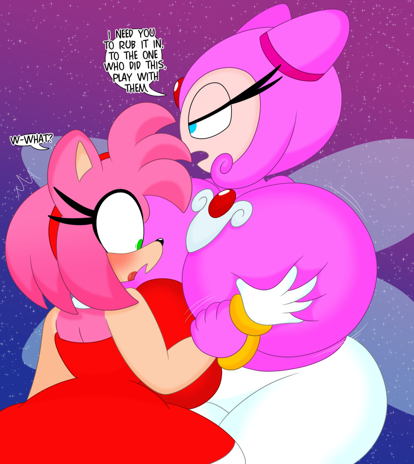 2girls 3barts amy_rose big_breasts breast_grab breasts female female/female female_only groping_breasts huge_breasts lumina_flowlight massive_breasts sega sonic_(series) sonic_shuffle sonic_the_hedgehog_(series) yuri