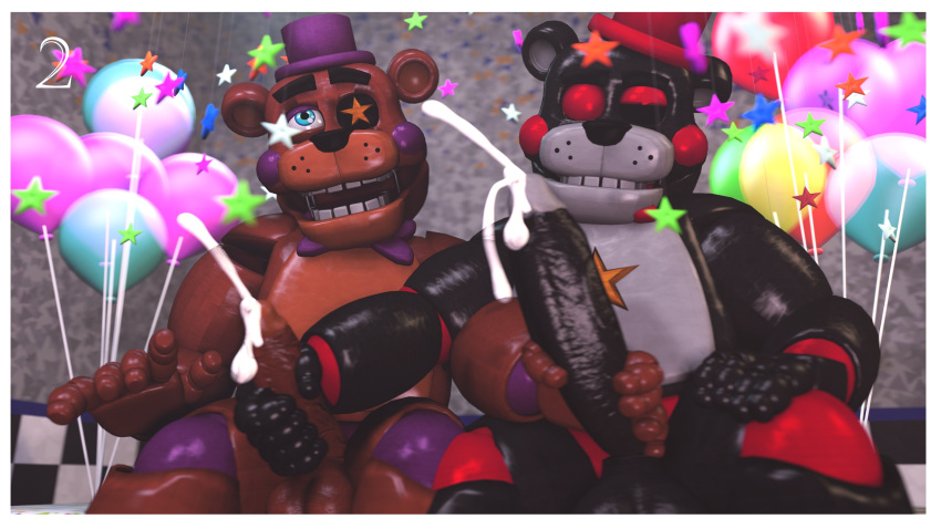 2boys 3d animatronic balls bear black_body brown_body cock cum cumshot dick duo ejaculation five_nights_at_freddy's freddy_fazbear's_pizzeria_simulator gay handjob lefty lefty_(fnaf) looking_pleasured male male/male male_only masturbation party_bear12 penis rockstar_freddy