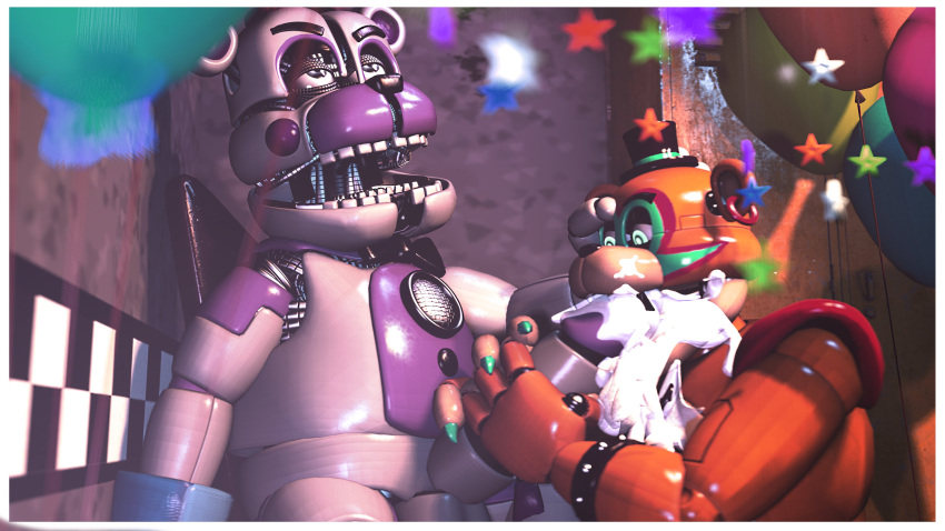 2boys balls blowjob cock cum cum_in_mouth ejaculation excessive_cum fellatio five_nights_at_freddy's five_nights_at_freddy's:_sister_location funtime_freddy_(fnafsl) gay gay_blowjob glamrock_freddy_(fnaf) male male/male male_only oral oral_sex party_bear12 penis