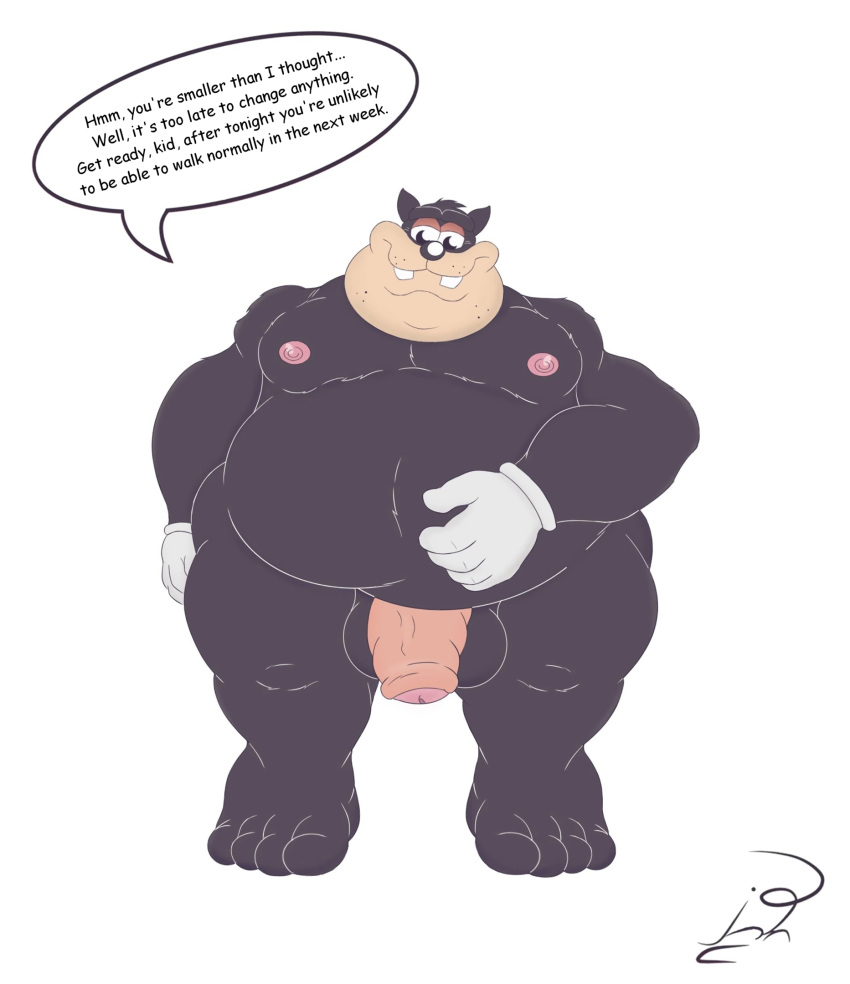 1boy anthro bara disney domestic_cat english_text fat fat_man felid feline felis goof_troop hi_res jon_noj male male/male male_only mammal obese obese_male overweight overweight_male penis pete_(disney) peter_pete_sr. solo text