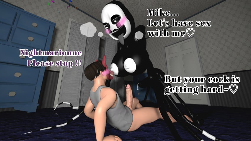 3d big_breasts dick five_nights_at_freddy's five_nights_at_freddy's_4 fox_mask futa_on_male futanari hung_futanari male marionette_(fnaf) michael_afton nightmarionne puppet_(fnaf) source_filmmaker text yuuki_momofox