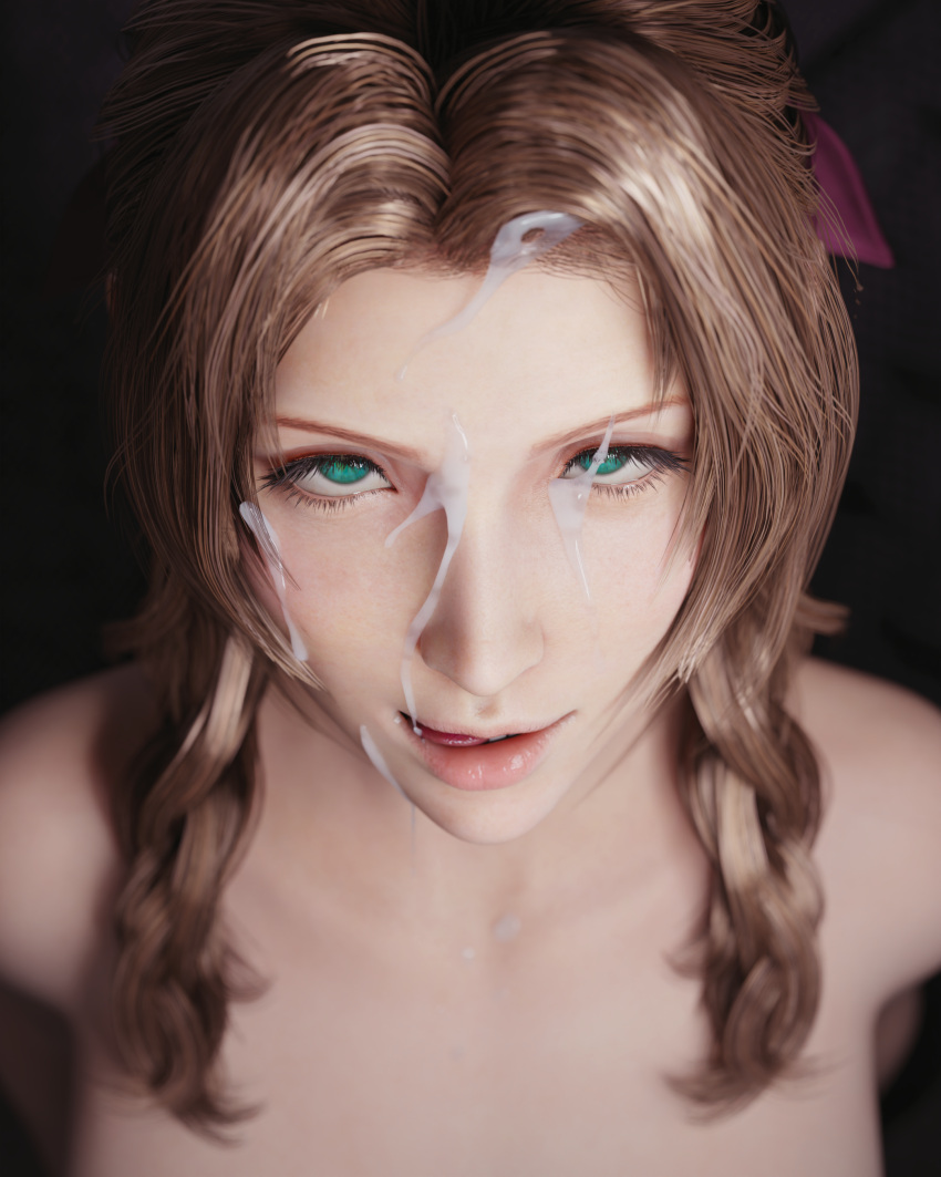 3d aerith_gainsborough arms_behind_back blender cum_on_face cum_on_hair cumshot facial female_only final_fantasy final_fantasy_vii final_fantasy_vii_remake from_above from_above_view fuck_me_eyes green_eyes hair_ribbon licking_cum licking_lips partially_open_mouth pov pov_eye_contact seductive_eyes seductive_gaze seductive_look tipsynd wanting_more white_skin