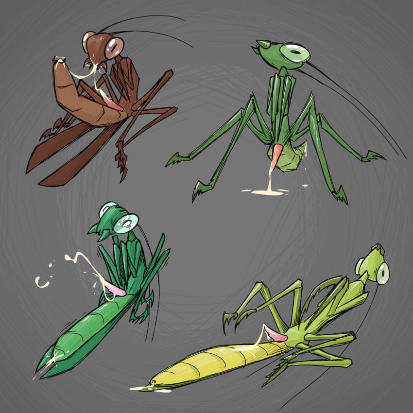 4boys arthropod brown_skin chitin comfortik cum cum_on_penis erection gray_background green_skin insect_wings insects mantis original penis shell slim solo solo_male teen unusual_anatomy unusual_penis vqcn