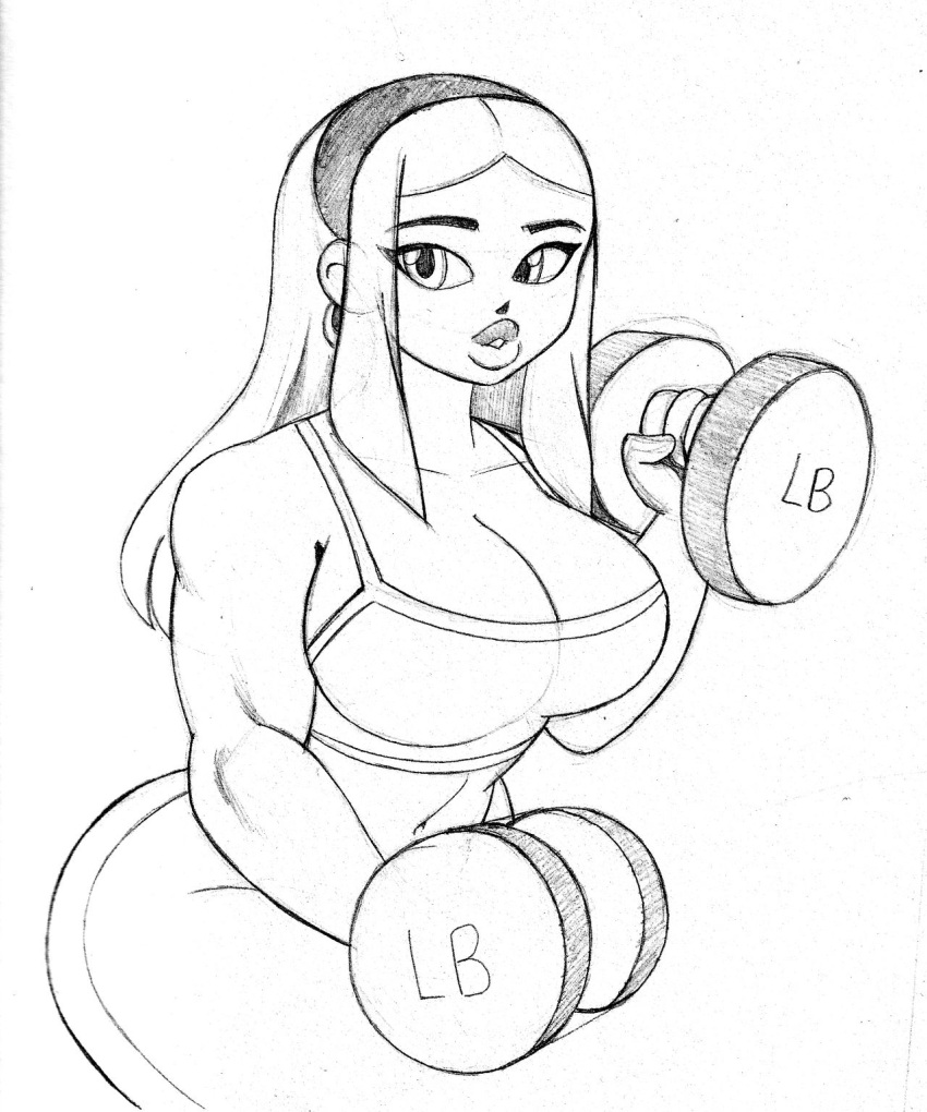 ass breasts dumbell huge_ass huge_breasts kenzie_(omegasunburst) omegasunburst plump sports_bra tagme working_out workout_clothes