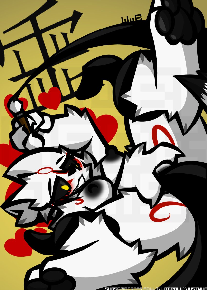 amaterasu amaterasu_(okami) anthro black_nipples black_sclera breasts brush canid canine canis capcom cjk_character claws consentacles female fur heart hi_res holding_object inner_ear_fluff looking_down loss magic mammal meme neck_tuft nipples nude okami okami_(capcom) paintbrush pawpads penetration sex signature smile solo spread_legs spreading striped_body striped_fur stripes tentacle tentacle_in_pussy tentacle_penetration tentacle_sex text tuft url vaginal_penetration watermark white_body white_fur wolf wub_(artist) yellow_eyes