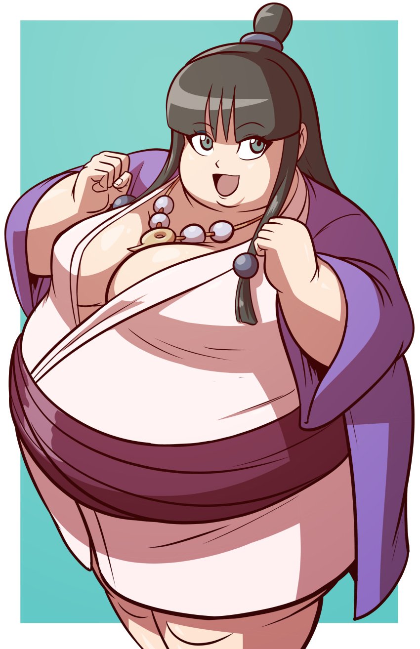 1girls axel-rosered fat female female_only gyakuten_saiban looking_at_viewer looking_up magatama magatama_necklace maya_fey necklace obese obese_female overweight overweight_anthro pin_up robe standing tagme weight_gain