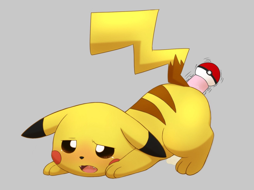 2020 4:3 anal anal_sex blush bodily_fluids cum cum_on_ground dildo dildo_in_ass dildo_insertion ears_down feral fur generation_1_pokemon genital_fluids grey_background hi_res male nintendo object_in_ass penetration pikachu pivoted_ears pokeball pokemon pokemon_(species) questionable_consent roshu39 sex_toy sex_toy_in_ass sex_toy_insertion simple_background solo tears yellow_body yellow_fur