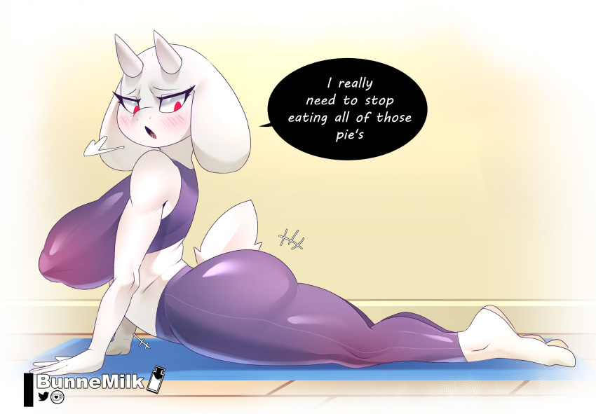 1girls anthro big_breasts breasts bunnemilk caprine deltarune feet female furry goat solo solo_female toriel undertale undertale_(series) yoga yoga_pants