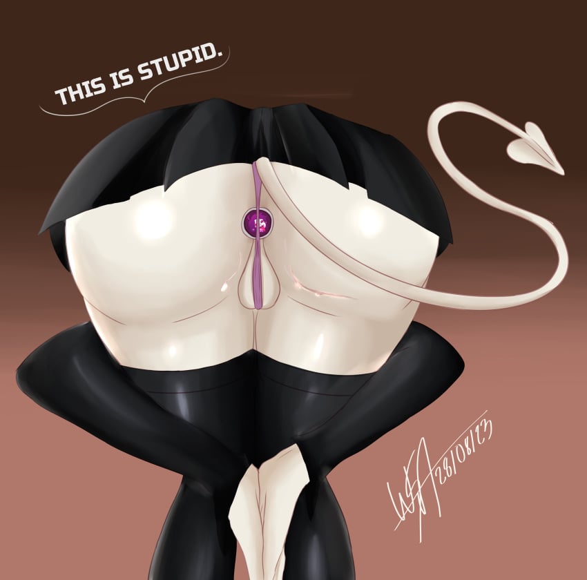 ass big_ass bitch_demon bitch_demon_(oc) buttplug demon demon_girl demon_tail female las_demoniacas_desventuras_de_vampiranhya latex latex_thighhighs meme praise_da_booty_(meme) presenting presenting_ass puffy_pussy sex_toy skirt tagme text thong white_skin woodenspoonsart