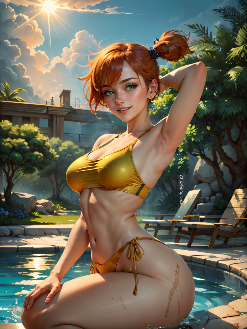 1girls ai_generated female female_only garter_straps hot_ai_angels human kasumi_(pokemon) lingerie nintendo orange_hair pokemon seductive_look solo stable_diffusion voluptuous voluptuous_female