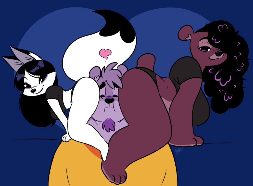 artic_fox ass awd awdtwit bear between_butts big_breasts breasts chubby cody_(awdtwit) face_squish female jasmine_(awdtwit) lingerie male panties sugarberry_(awdtwit) t-shirt thick_thighs threesome