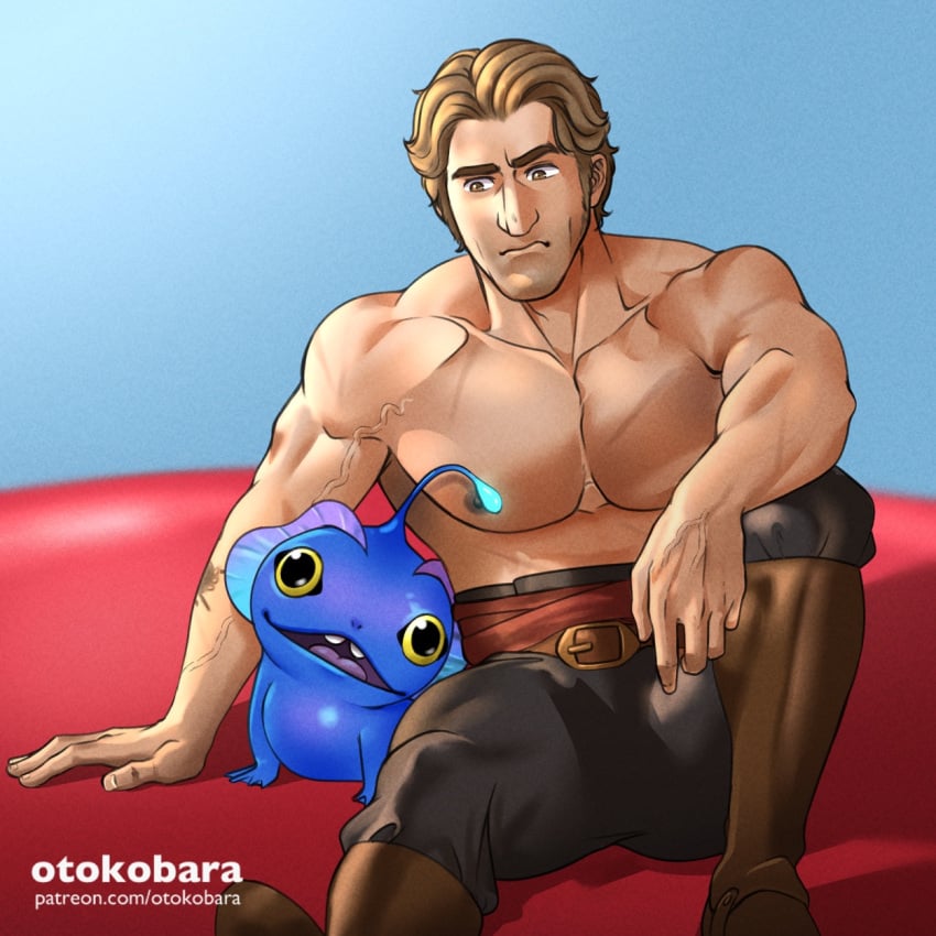 1boy bara barazoku blonde_hair clothing gay hi_res highres jacob_holland male male_focus male_nipples male_only manly muscular_male netflix nipples otokobara solo solo_male the_sea_beast yaoi