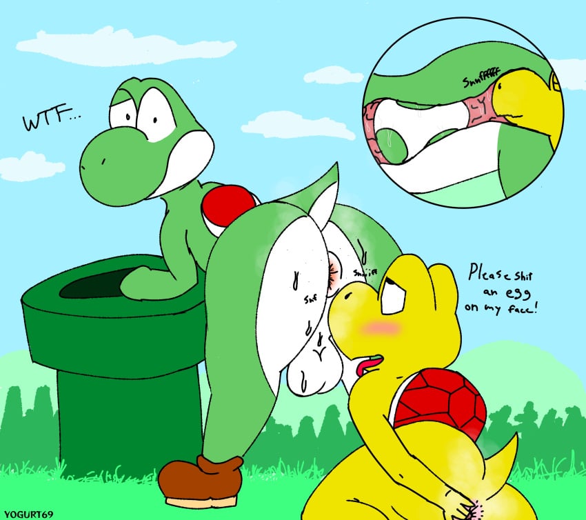 absurd_res anal anal_fingering anthro anus balls bent_over blush bodily_fluids butt_sniffing deep_rimming dirty dirty_talk duo egg fingering gay genitals hi_res internal koopa koopa_troopa male male/male mario_(series) musk musk_clouds musk_fetish musky_butt nintendo oral outdoors red_koopa_troopa reptile rimming scalie sex sniffing super_mario_bros. sweat turtle x-ray yogurt69 yoshi