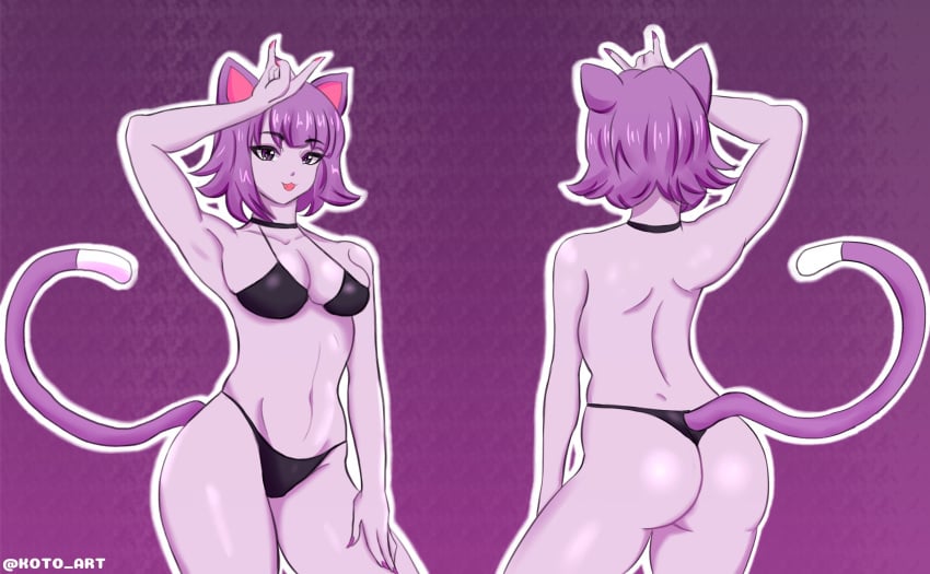 anthro armpits bikini bikini_bottom bikini_top cat_ears cat_humanoid feline feline_humanoid masyunya masyunya_(vkontakte) purple_fur tagme vkontakte