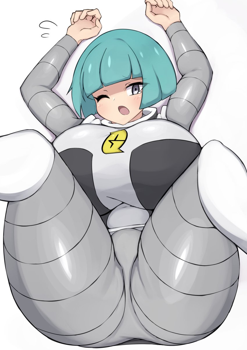 2022 alternate_breast_size breasts_bigger_than_head female female_only huge_breasts jaga334 nintendo open_mouth pokemon team_galactic team_galactic_grunt team_galactic_grunt_(female) white_background