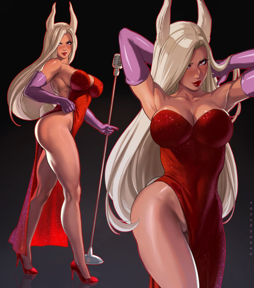 1girls big_breasts blonde_hair breasts cleavage cosplay dandon_fuga disney dress exposed_pussy female female_only flashing_pussy high_heels jessica_rabbit_(cosplay) large_breasts looking_at_viewer miruko my_hero_academia no_panties pussy pussy_slip red_dress red_eyes red_lipstick rumi_usagiyama tall_girl thick_thighs who_framed_roger_rabbit wide_hips