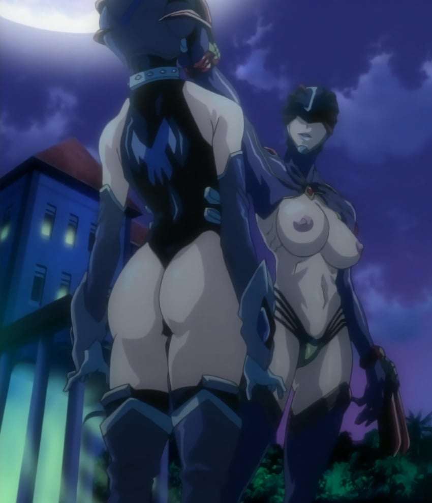 2girls angel_blade angel_blade_(character) angel_blade_punish anime_screencap areolae ass breasts clothing hips large_breasts moena_shinguuji multiple_girls nipples ova screencap screenshot thick_thighs thighs tummy widow_(angel_blade_punish)