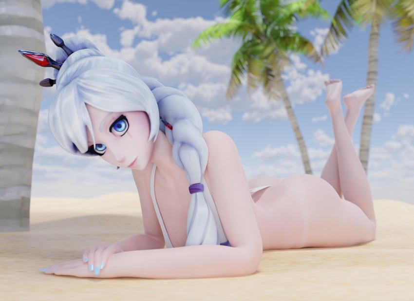 1girls 3d 3d_(artwork) alexavlewd ass bathing_suit beach blue_eyes blue_nails breasts epiccino feet feet_up female female_only looking_at_viewer paladins paladins_champions_of_the_realm pinup pinup_pose pose posing rwby solo solo_female solo_focus swimsuit swimwear tagme tiara weiss_schnee white_hair