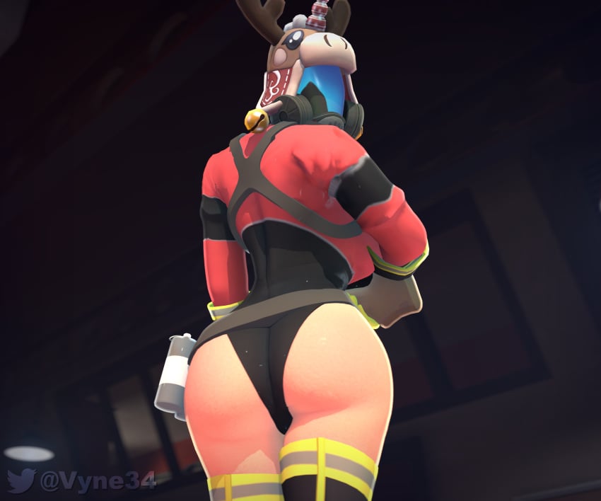 3d alternate_costume ass ass_focus big_ass big_breasts big_butt bodysuit fempyro gas_mask hat latex latex_bodysuit latex_clothing latex_gloves latex_suit latex_thighhighs looking_at_viewer looking_back looking_down partially_clothed pyro source_filmmaker swimsuit team_fortress_2 tf2 vyne wide_hips