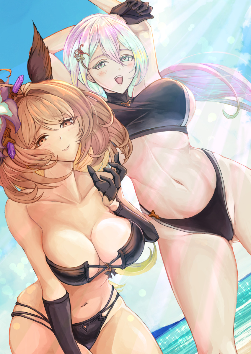 2girls beach bikini cupitan_(granblue_fantasy) granblue_fantasy hecate_(granblue_fantasy) loach0312