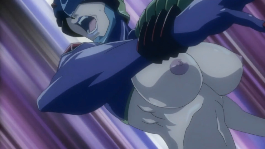 1girls angel_blade angel_blade_punish anime_screencap areolae breasts helmet large_breasts nipples open_mouth ova screencap screenshot widow_(angel_blade_punish)