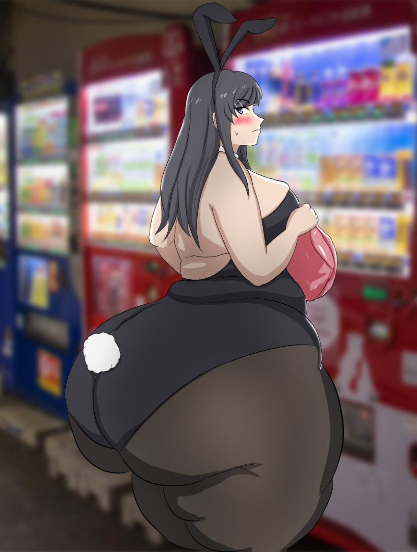 1girls akkyon ass ass_bigger_than_head big_ass black_hair blush bunny_ears bunny_girl bunnysuit cellulite child_bearing_hips chubby clothed female huge_ass looking_at_viewer looking_back sakurajima_mai seishun_buta_yarou_wa_bunny_girl_senpai_no_yume_wo_minai tagme tagme_(character) thick_thighs thighs