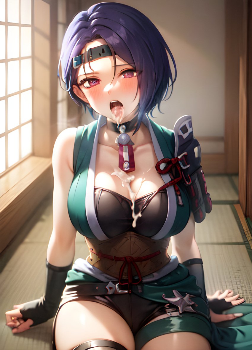 1girls ai_generated alternate_costume cum cum_in_mouth cum_on_breasts fire_emblem fire_emblem:_three_houses fire_emblem_heroes large_breasts ninja nintendo official_alternate_costume shamir_nevrand shamir_nevrand_(ninja) short_hair stable_diffusion