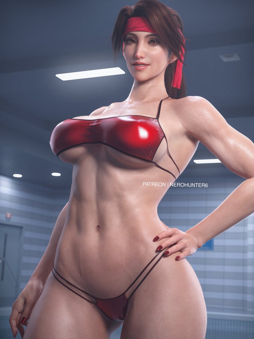 1girls 3d abs absurdres ass big_ass big_breasts bikini_top bracelet breasts brown_eyes brown_hair eye_fetish female female_only final_fantasy final_fantasy_vii final_fantasy_vii_remake fit fit_female hard_nipples headband highres jessie_rasberry jewelry light-skinned_female long_hair muscular muscular_female nail_polish nerohunter6 ponytail realistic red_nails six_pack square_enix swimsuit thick_thighs thighs toned toned_female veiny_muscles