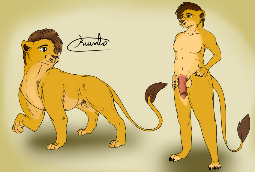 absurd_res anthro claws felid feline feral genitals hi_res kiumba_(artist) lion male mammal model_sheet nude pantherine penis solo