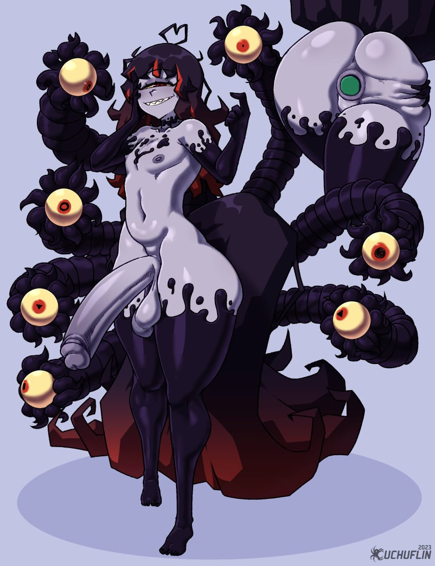 1boy artist_name ass ass_squeeze balls black_arms black_legs buttplug buttplug_in_ass commission cuchuflin cyclops eyes_mostly_closed femboy gazer_(monster_girl_encyclopedia) grey_body hi_res long_penis looking_at_viewer male male_only monster_boy monster_girl monster_girl_encyclopedia nude nude_male penis red_eyes rule_63 sharp_teeth smiling smiling_at_viewer smug solo spread_ass spreading teeth_clenched tentacle tentacle_eye thick_ass thick_thighs yellow_sclera