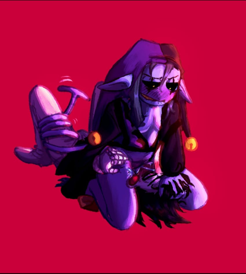 biting_lip cunnilingus deltarune jevil_(deltarune) pussy_eating sexrainbow spamton_g_spamton tail tail_around_leg