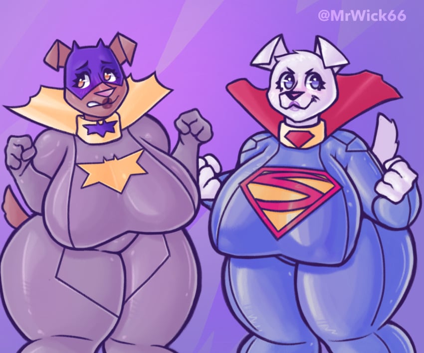 2girls ace ace_the_bathound anthro anthro_only anthrofied batgirl_(cosplay) batman_(series) big_areola big_ass big_breasts big_butt big_hips big_nipples blue_eyes boots breast breasts breasts_bigger_than_head breasts_bigger_than_torso brown_body brown_fur brown_nipples brown_skin canine chubby chubby_female dc dc_comics dog_collar dog_ears dog_girl dog_tail female female_only furry genderswap hourglass_figure huge_ass huge_breasts human_on_anthro humanized humanoid_hands krypto krypto_the_superdog kryptonian looking_at_viewer looking_away mask masked masked_female mrwick multiple_girls nipples pink_nipples purple_mask rule_63 slightly_chubby supergirl_(cosplay) superhero_costume superheroine superman_(series) tagme white_body white_fur white_skin yellow_eyes