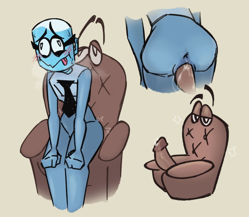 animate_inanimate anthro blep blush chair chair_(job_job) chair_sex eyewear furniture heart-shaped_pupils jackbox_games job_job koropka large_ass m._bubbles office_clothing office_lady penis raised_eyebrow sex steam sweat the_jackbox_party_pack_8 tie tongue_out white_background