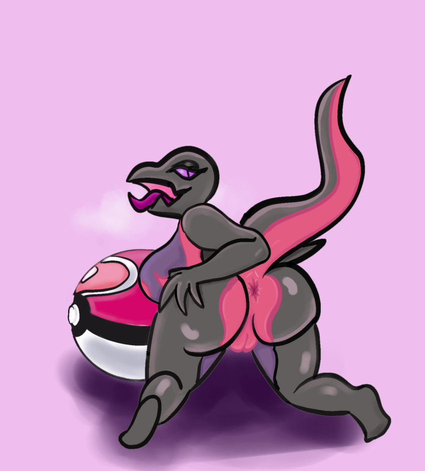 2d anthro anus ass_focus breasts bubble_butt fat_ass female female_anthro female_focus female_only glistening_body hand_on_butt large_breasts lizard love_ball nintendo open_mouth pink_background pink_nipples pokémon_(species) pokeball pokemon pokemon_(species) presenting_hindquarters pussy reptile salazzle scalie seductive seductive_pose spread_legs thick thick_thighs tongue tongue_out visible_breath