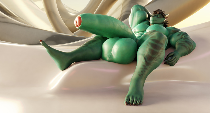 3d_(artwork) absurd_res balls digital_media_(artwork) genitals hi_res hyper male male_only muslce nude penis scalie sitting