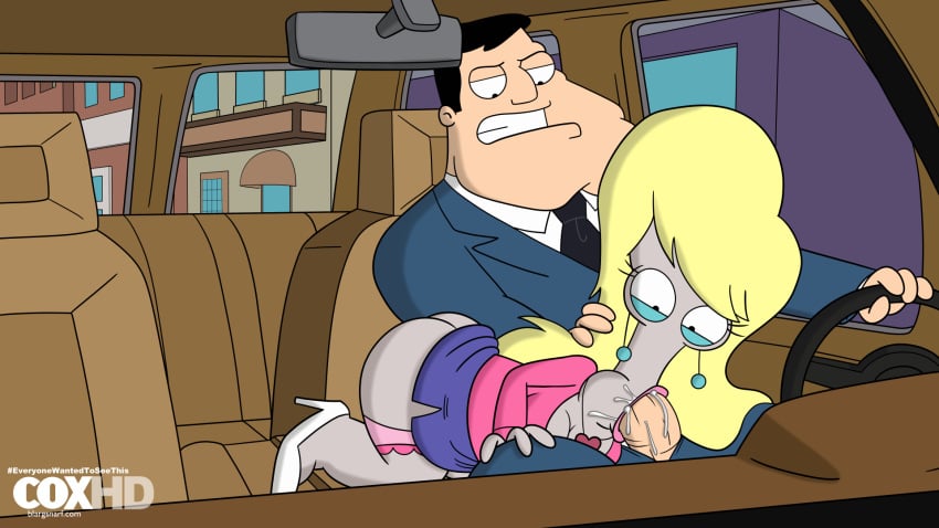 2boys accurate_art_style alien alien/human american_dad blargsnarf blonde_wig blowjob car car_interior car_sex crossdressing cum cum_in_mouth cum_inside driving ear_piercing eyelashes eyeshadow fellatio forced_oral gay gay_sex high_heels laura_vanderbooben male panties panties_down roger_smith sex_while_driving shocked skirt stan_smith yaoi