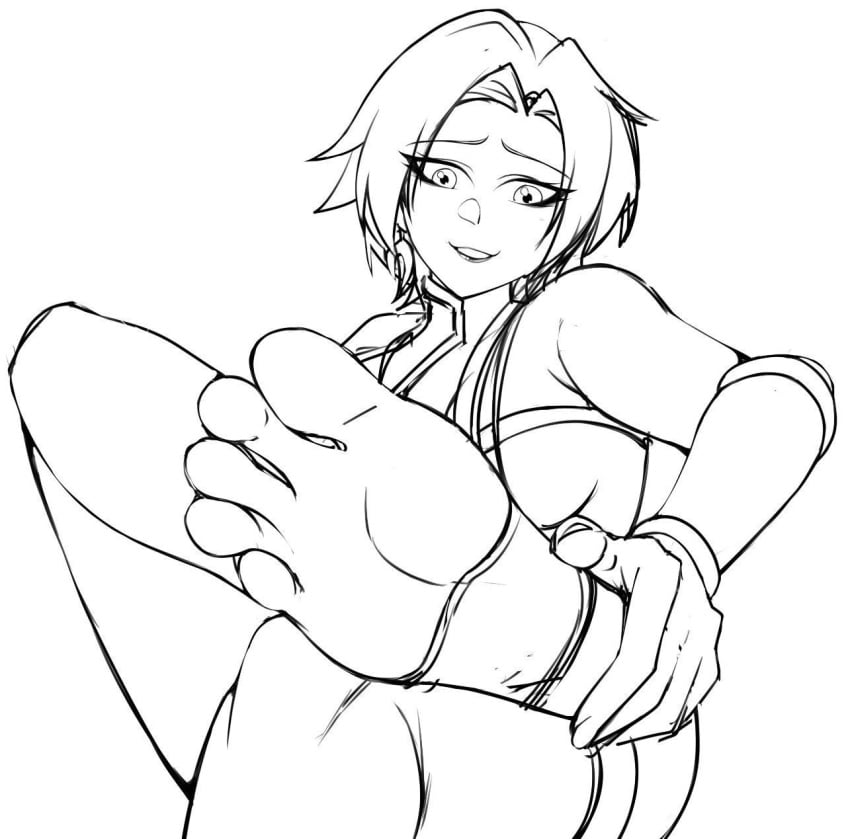 1girls barefoot black_and_white eleven_(scissor_seven) feet female foot_fetish foot_focus hand_on_foot numbery scissor_seven short_hair_female showing_feet sneer sole_focus soles stirrup_legwear tagme toes underboob