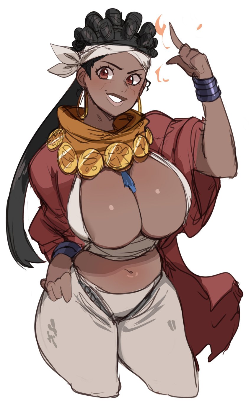 1girls arabian arabian_clothes arabian_female bandana bead_necklace belly belly_button big_breasts black_hair breasts brown_eyes busty clevage curves curvy curvy_body curvy_female curvy_figure dark-skinned_female dark_hair dark_skin egyptian egyptian_clothes egyptian_female female female_only genderswap_(mtf) hips huge_breasts human jojo's_bizarre_adventure jojo_reference large_breasts lightsource mohammed_avdol necklace revealing_clothes rule_63 shounen_jump smile smiling stardust_crusaders tagme tight_clothing tummy wide_hips