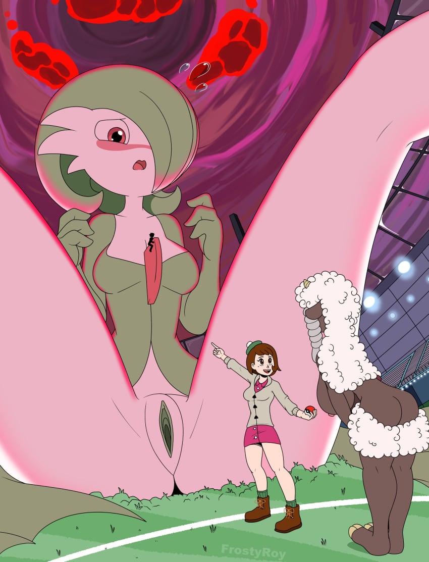 anthro blush dynamax dynamax_pokemon frosty_roy furry gardevoir generation_3_pokemon generation_8_pokemon giantess gigantamax gigantamax_pokémon gloria_(pokemon) humanoid pointing pokémon_(species) pokemon pokemon_(species) pussy sheep_girl spread_legs stadium wooloo