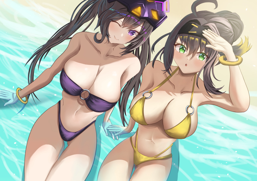 2girls arerex bikini duel_monster female female_only i:p_masquerena s-force_rappa_chiyomaru swimsuit yu-gi-oh!