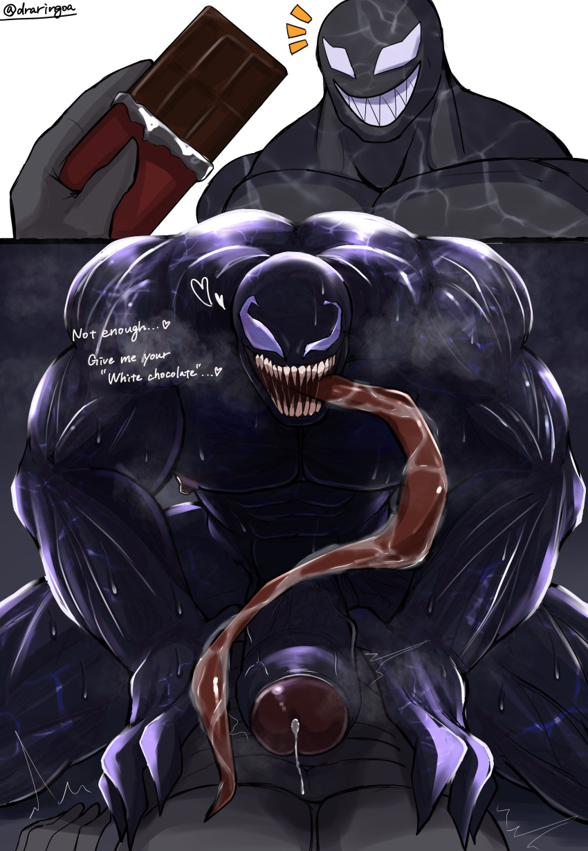 2boys anon dark_skin dialogue draringoa english_text erection faceless_male fangs gay grey_body hi_res humanoid inviting inviting_to_sex long_tongue male male/male male_only marvel marvel_comics muscular muscular_male nude pecs penis riding_penis sex sweat symbiote text tongue tongue_out venom venom_(marvel)