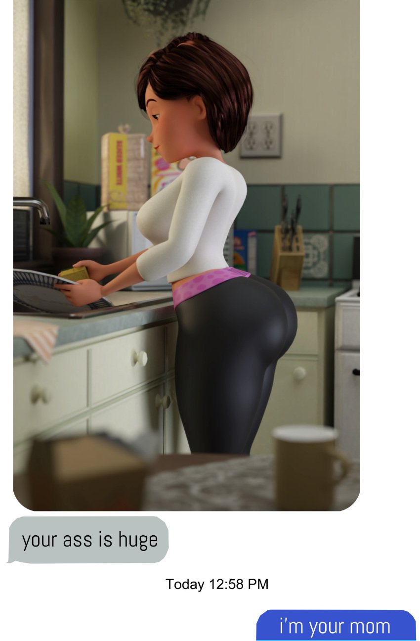 3d 3d_(artwork) ass big_ass blender_(software) bubble_butt disney elastigirl helen_parr huge_ass implied_incest large_ass mature_female meme milf offscreen_character pixar pov size_talk smitty34 solo text texting the_incredibles thick_thighs tight_clothing tights ur_ass_is_huge voluptuous voluptuous_female voyeur voyeurism yoga_pants