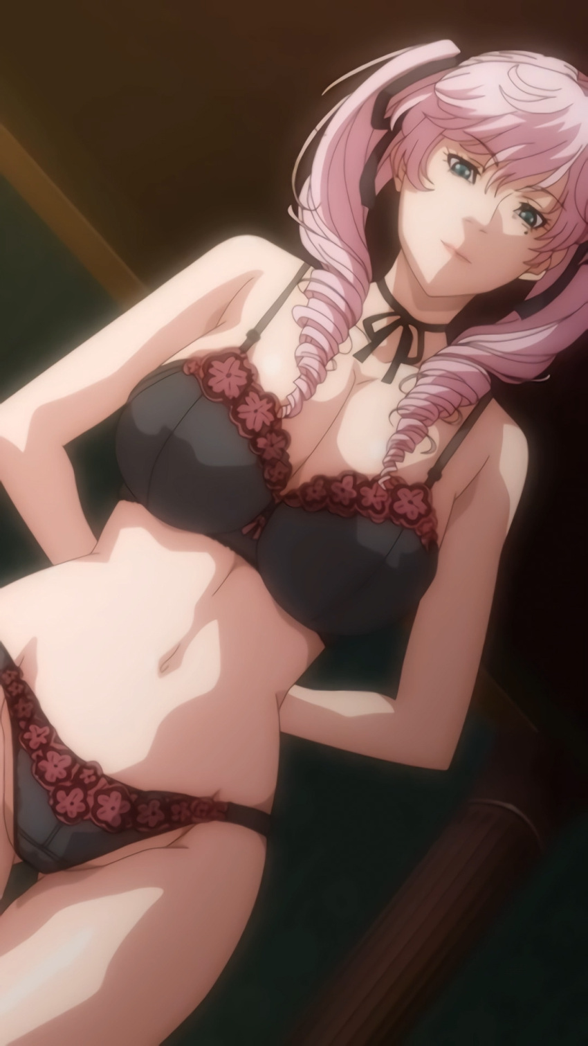 1girls blue_eyes bra breasts cleavage hips large_breasts panties pink_hair screencap screenshot sleepless_nocturne sleepless_nocturne_the_animation thighs tummy wide_hips