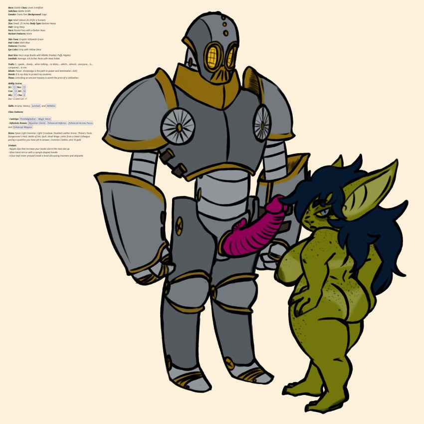 absurd_res ass breasts dungeons_and_dragons female freckles genitals goblin goblin_female hasbro hi_res humanoid machine male male/female nude penis ravenpen15 robot simple_background suntan tan_line wizards_of_the_coast