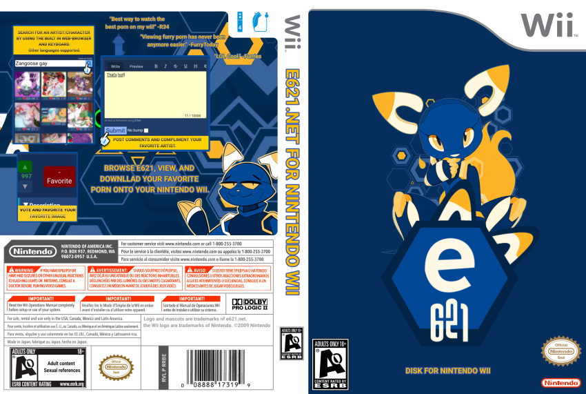 absurd_res ambiguous_gender anthro cover_art e621 esix fake_game hi_res humor logo loodlezangoose mascot nintendo parody solo text url wii