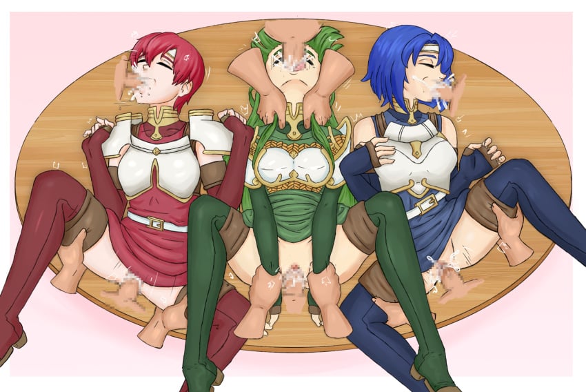 3girls 6+boys 6boys arm_grab armor bare_thighs blue_hair bogar boots catria_(fire_emblem) censored closed_eyes cum cum_in_mouth cum_in_pussy cum_inside double_penetration elbow_gloves est_(fire_emblem) female_focus fingerless_gloves fire_emblem fire_emblem_echoes:_shadows_of_valentia gloves green_hair group_sex irrumatio leg_grab long_hair medium_breasts mmf_threesome multiple_boys multiple_girls nintendo on_back on_table oral orgy palla_(fire_emblem) pussy rape red_hair sex short_hair siblings sisters sleep_molestation sleeping small_breasts spitroast spread_legs table thigh_boots thighs threesome tongue tongue_out vaginal_penetration very_short_hair