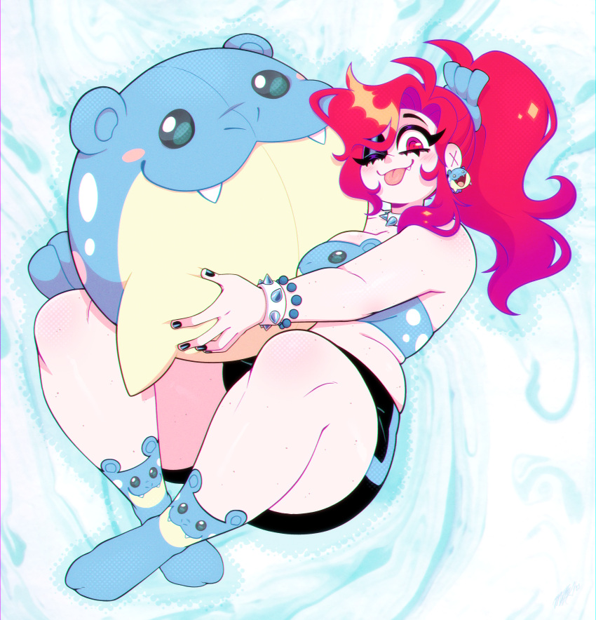 bikini blush bracelet large_breasts one_eye_closed pokemon pokemon_(species) red_hair socks spheal taller_girl toon_michaela toxicsoul77 whore_eyes