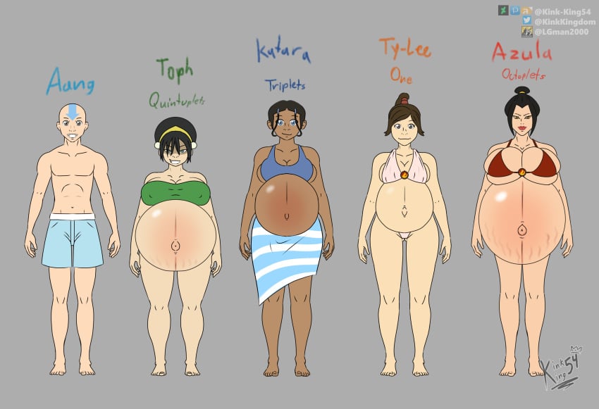 1boy 4girls aang aged_up air_nomad airbender_tattoo avatar_legends avatar_the_last_airbender azula barefoot belly big_belly big_breasts bikini black_hair blue_eyes breasts brown_hair chocolate_and_vanilla cleavage dark-skinned_female dark_skin earth_kingdom english_text female female_focus fire_nation group harem huge_breasts katara kink-king_54 multiple_girls multiple_pregnancies nickelodeon nipple_bulge nonbender outie_navel ponytail pregnant pregnant_with_multiples quadruple_pregnancy sideboob smile stretch_marks swimsuit text the_avatar tomboy toph_bei_fong ty_lee water_tribe