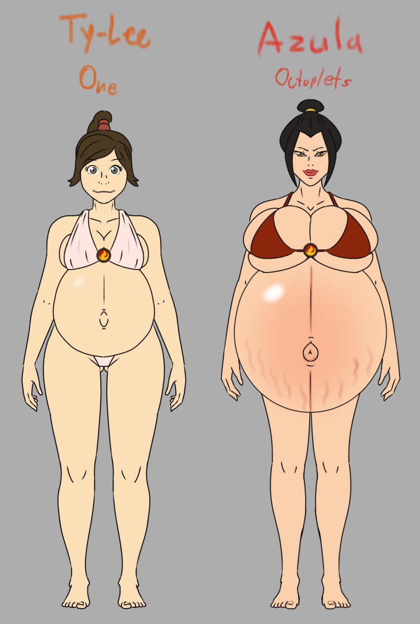 2girls avatar_legends avatar_the_last_airbender azula barefoot belly big_belly bikini black_hair breasts brown_hair cleavage duo female female_only fire_nation huge_breasts kink-king_54 multiple_girls multiple_pregnancies nickelodeon nonbender outie_navel ponytail pregnant pregnant_with_multiples sideboob stretch_marks swimsuit text ty_lee